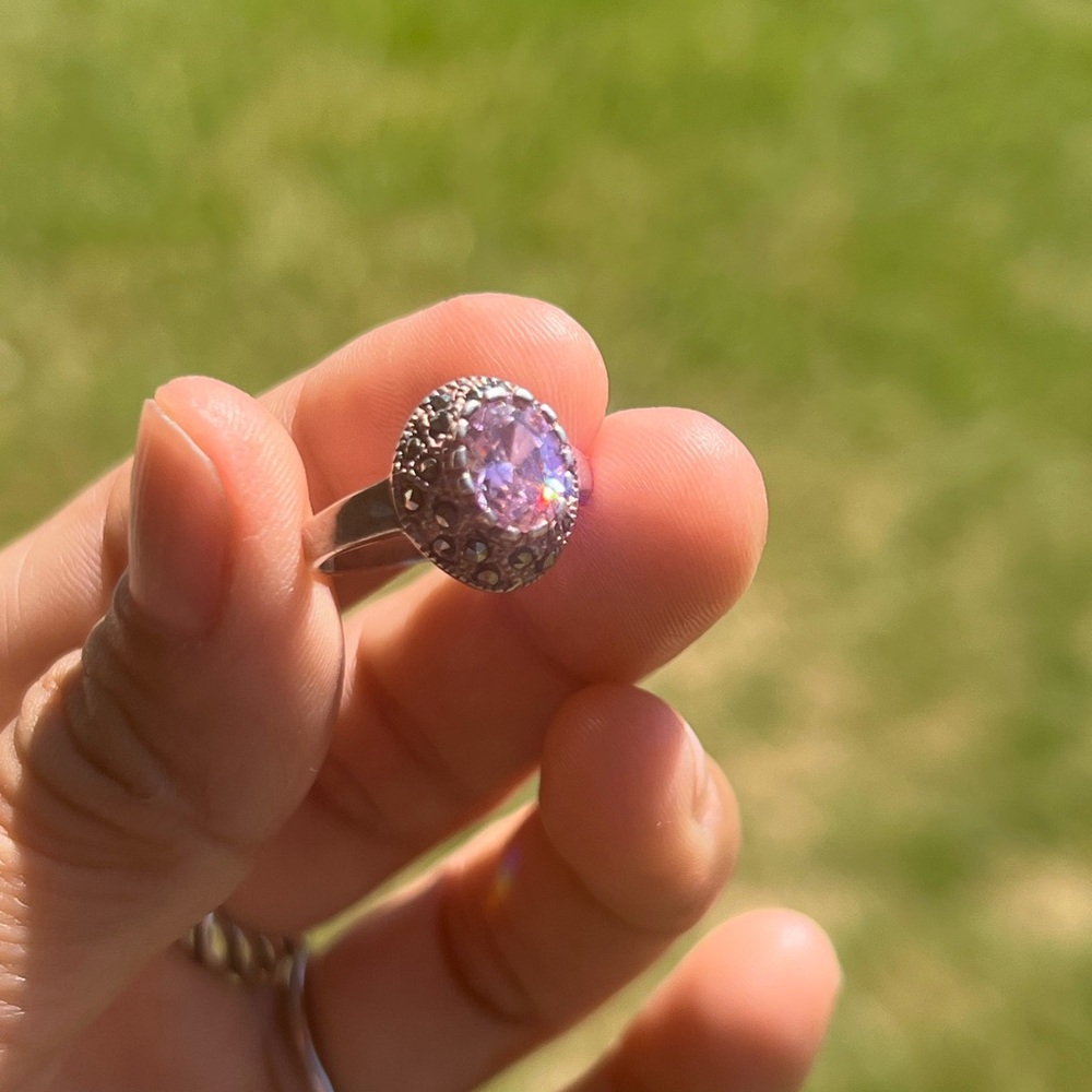 Sterling Silver Pink Crystal Dome Ring